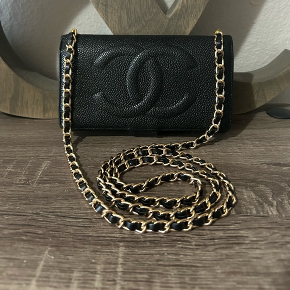 🖤⚜️Chanel Caviar Timeless Wallet on a Chain Micro Gold Tone Crossbody WO… - Picture 1 of 15